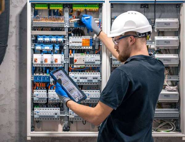 Electrician servicing an electrical panel